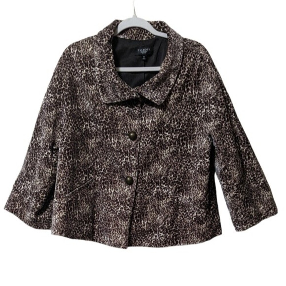 Talbots retro velvet feel animal print jacket, blazer women's 14P